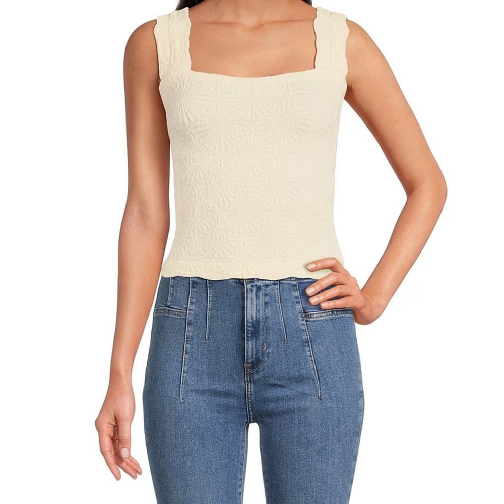 Free People Cream Textured Tank Top